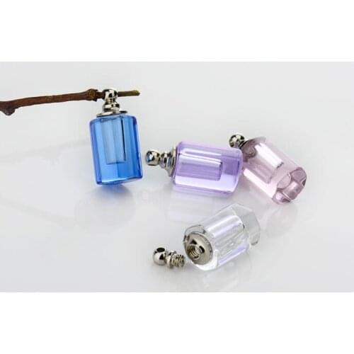 300ets/lot Facet Glass Vial Pendant for Necklace pendant SCREW top name on rice Art Rhinestone Essential oil DIY pendant