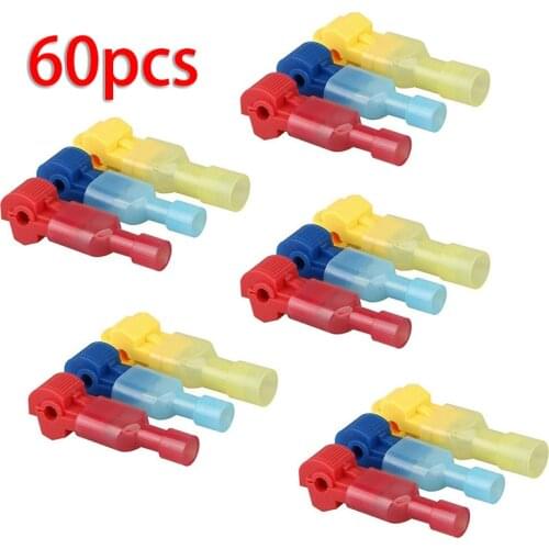60pc Insulated 22-10 AWG T-Taps Quick Splice Wire Terminal Connectors Combo Kit Spade-shaped Male Connector