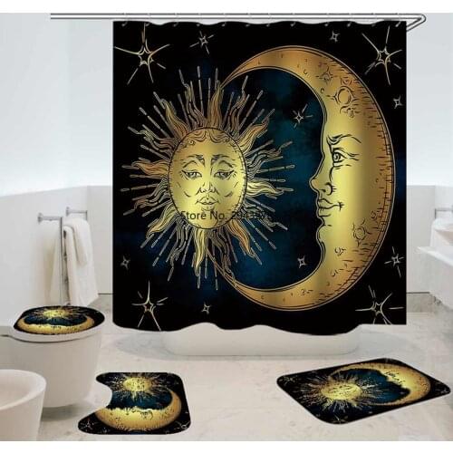 Abstract Star Moon and Sun Print Shower Curtain Waterproof Polyester Bathroom Curtains With 12 Hooks Home Bathtub bath cortinas
