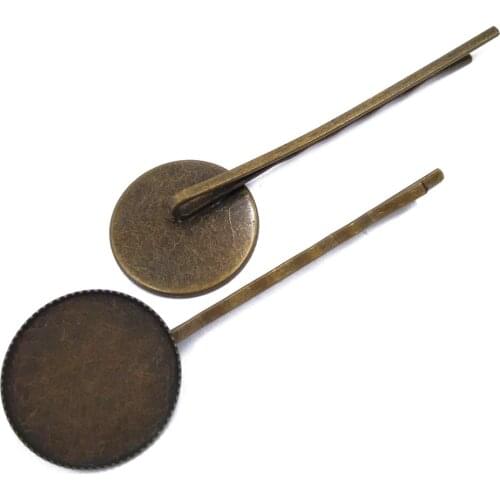 Antique Bronze 200piece Hair Pins with 20mm Round Bezel Blank Hairpins Base Tray Jewelry Findings Hair accessories HPF32