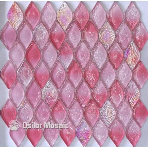 Free shipping rhombus pattern pink glass crystal mosaic tile for bathroom or living room wall tile