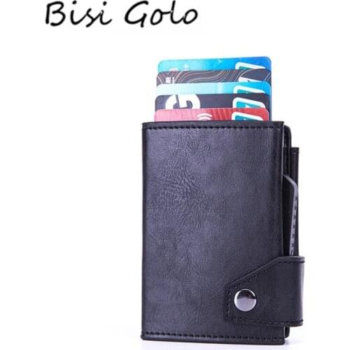 BISI GORO RFID Single Boxes Card Holders Multifunctional Card Case with Coin Purse Anti-theft PU Leather Aluminum Box 2021 New