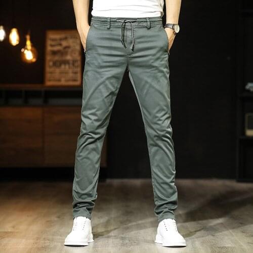 2020 new cotton mens casual pants Slim summer thin section Korean trend straight business mens long pants large size
