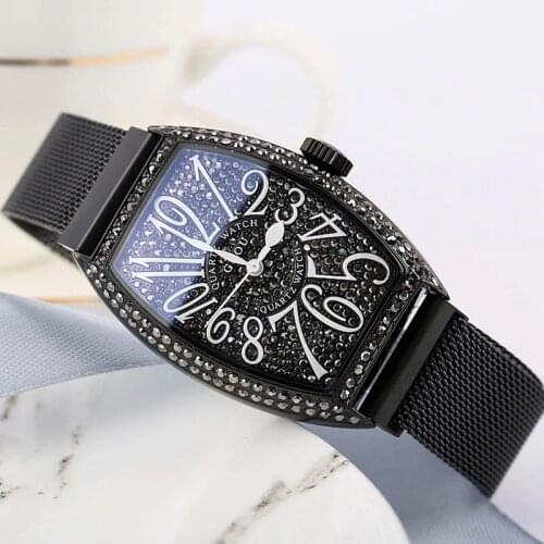 Super Black Women Watches Women Rose Gold Quartz Dress Watch Woman Rhinestone Barrel Casual Watch Women montre femme reloj mujer