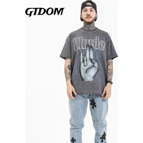 GTDOM Men Oversize Fashion Cards Relax Short Sleeve T-Shirt 2021 Summer New Individuality English Rock And Roll Print T-Shirt