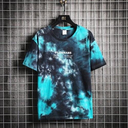 Mens T-shirt 100% Cotton Summer 2020 New Plus-size M-5XL Tie-dye Front Rear Printed Fashion Casual T-shirts Male