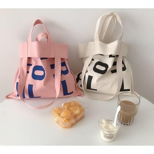 Women Bag Canvas Tote Bag Letter Casual Solid Soft Open Bag Shoulder Bag Handbag High-Capacity Sweet Girls Bag All-match