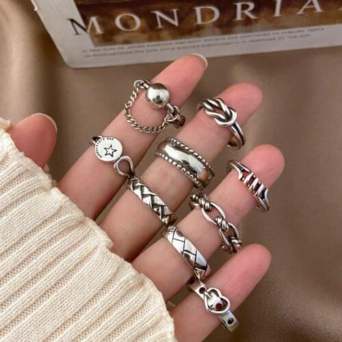 KINFOLK Punk Chain Rings Set For Women Fashion Boho Star Vintage Rings Party 2021 Trend Jewelry Gift Accessories Anniversary