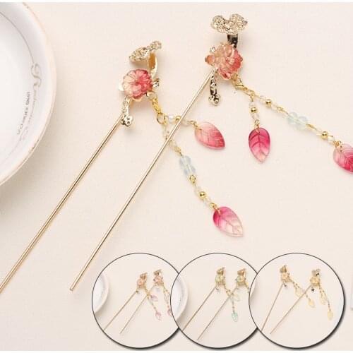 Classic Handmade Hair Stick Gold Color Flower Hairpin Tassel Headdress Hair Jewelry For Women Girls costume Accessories