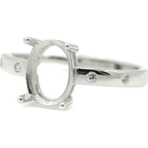 Sterling 925 Silver Semi Mount Ring Setting fit 7x9mm Oval Cabochon Engagement Wedding Ring White Gold Color 20pcs/lot