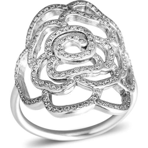 CKK Large Rose Ring 925 Sterling Silver Clear CZ Wedding Original Rings for women Silver 925 anillos mujer Fine Jewelry