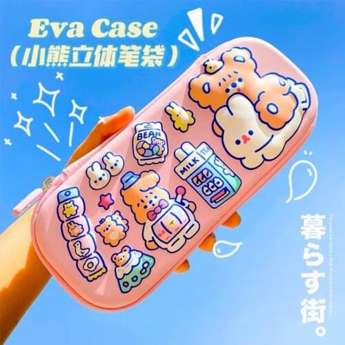 Korean Cute School Pencil Case 3D Penal Pen Case Bag Kawaii Pencilcase Cartoon EVA Bear Holder Stationery Organizer Girls Kids