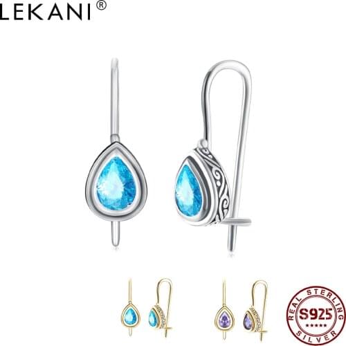 LEKANI 925 Sterling Silver Earrings For Women Dazzling Water Drop Cubic Zirconia Vintage Earrings Stud Fine Jewelry Wholesale
