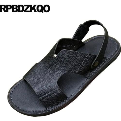 Big size 45 slippers brown 2019 black large casual men sandals leather summer fashion shoes slides outdoor designer water native