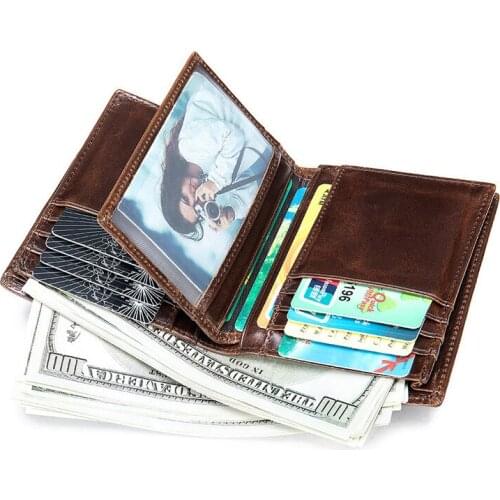 Crazy Horse Leather Mens Wallet Man Zipper Short Coin Purse Brand Male Cowhide Credit&id Wallet Multifunction Small Wallets