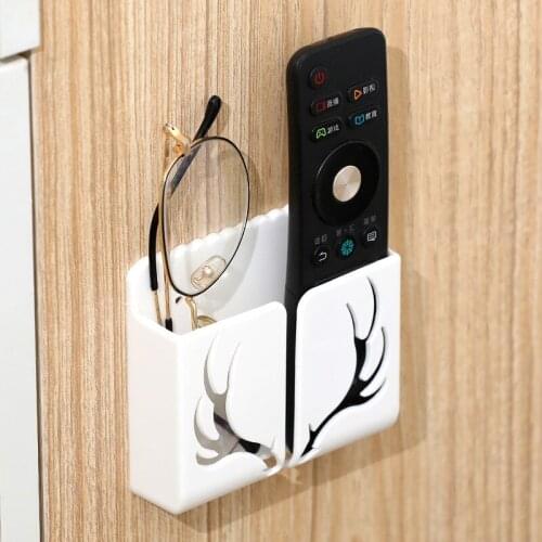 Antler Wall Mounted Organizer Storage Box Remote Control Air Conditioner Case Mobile Phone Plug Holder Stand Rack Household