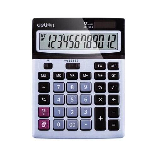 Deli 1654 Desktop Calculator 12 Digit LCD Display Solar & Battery Dual Power Standard Function for Office Home School Financial