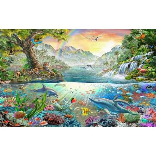 Custom photo wallpaper for walls 3 d murals Colorful ocean dolphin cartoon tiger forest paradise childrens room background wall