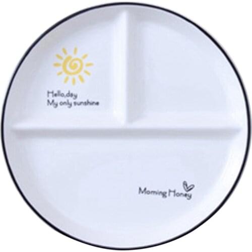 HOT Childrens Ceramic Serving Plate 8 Inch Grid Plate One-Person Home Breakfast Tableware