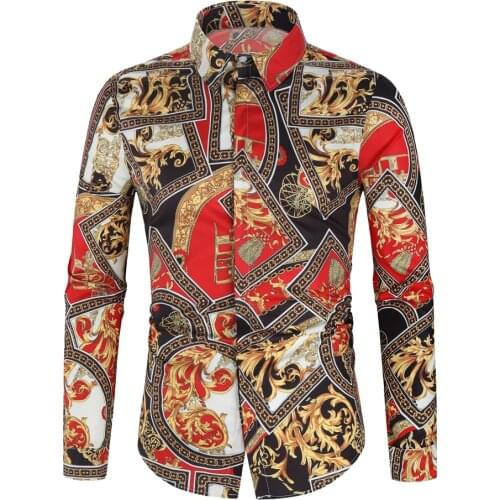 Spring Mens Long-sleeved Printed Shirt Holiday Large Size Casual Stand Collar Button Loose Shirt Casual Comfortable Top Shirt