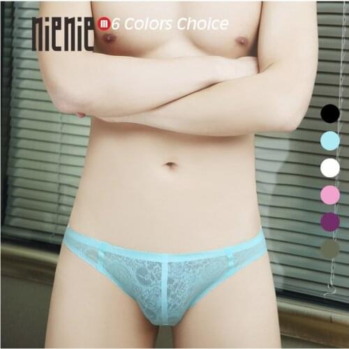 New mens underwear thin sweat absorbing breathable sexy transparent lace panties Male briefs - 6 Color