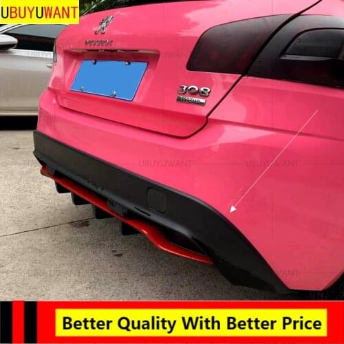 EPFBSQP For 2014-2018 Peugeot 308 Black With Red Rear Bumper Spoiler Lip Diffuser Bumpers Protector Body Kit Car Accessories