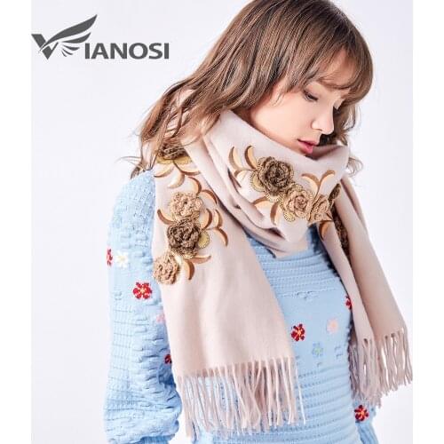 VIANOSI Newest Design 100% Wool Scarf Women Winter Scarves TOP Quality Hand Embroidery Shawl Brand poncho Fashion Cape VA205