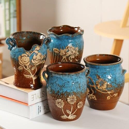 Vintage chinese ceramic pot Garden decoration outdoor maceta bonsai pots macetas de ceramica flowerpot home decor flower vase