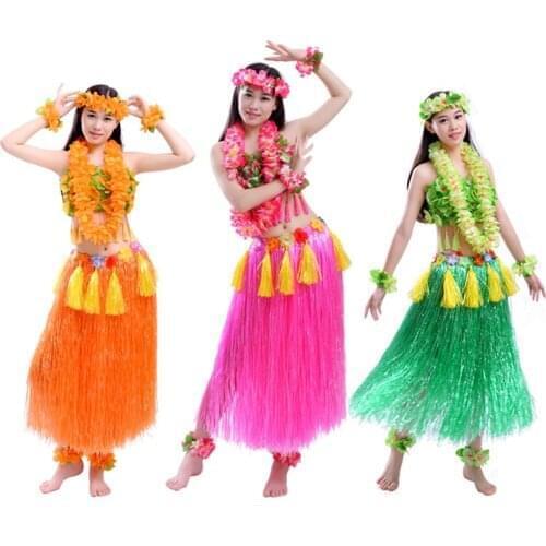 Thick Pendant Adult Women Grass Skirts Hula Skirt Hawaiian costumes Lei Headband Garland Bra Hula Dress Skirt Hawaii Decoration