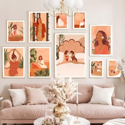 Woman Sunbathing Summer Peaceful Yoga Flower Nordic Posters And Prints Wall Art Canvas Painting Decor Pictures For Living Room