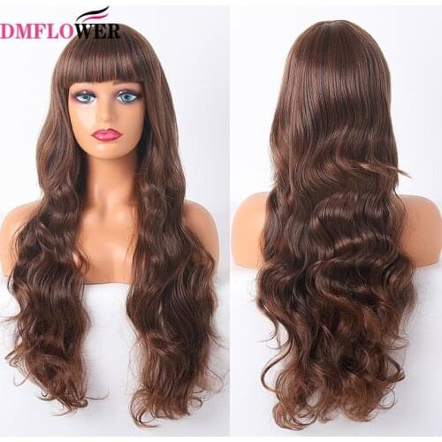 Female synthetic hair wig brown wavy curly hair artificial long hair Qi bangs heat-resistant natural cosplay