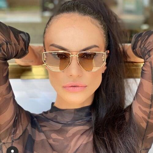 QPeClou 2021 New Vintage Unique Irregular Punk Sunglasses Women Fashion Metal Hollow Square Sun Glasses Female Gradient Shades