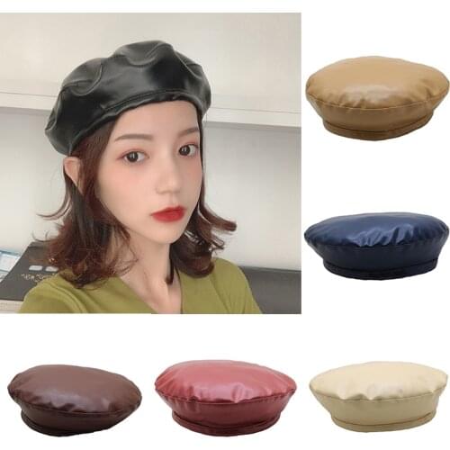 2020 New Womens Hat PU Leather French Beret Cap Fashion Berets for Women Girls Soft Beanie Beret French Painter Berets