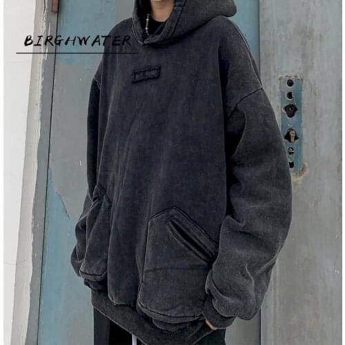 Hooded Sweatshirt Vintage Oversized Goth Gothic Hoodie Women Top Trend Street Fashion Retro Washed Fried Color Old Velvet