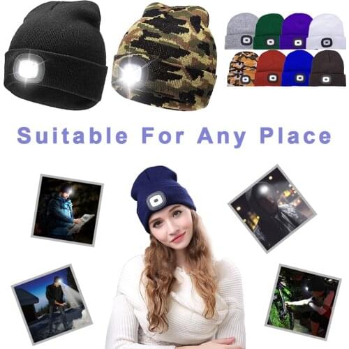Winter Hats for Women Man 4 LED Headlights Autumn Beanies Headlamp Headdress Warn Caps Outdoor Hunting Camping Climbing Supplies
