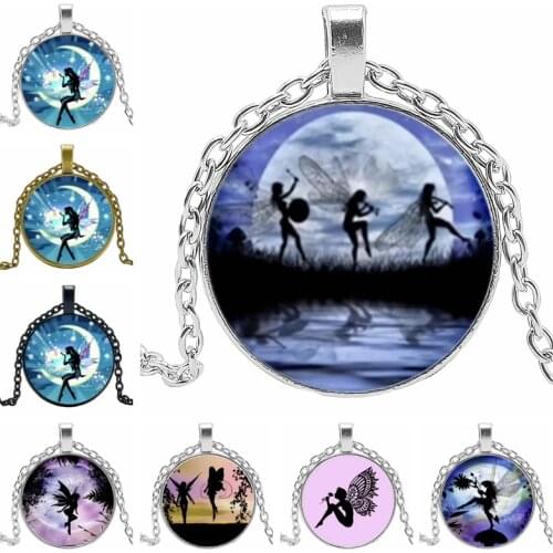 2019 Cartoon Dark Moonlight Elf Girl Necklace Fashion Anime Surrounding Glass Convex Round Pendant Necklace Charm Girl Jewelry