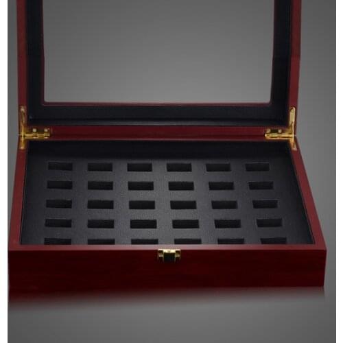 30 RINGS WOODEN CASE CHAMPIONSHIP RINGS CLEAR TOP DISPLAY BOX CASE