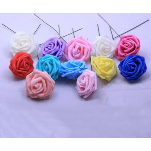 6CM Head 50PCS Artificial PE Floral Foam Roses,Wire Stem,Fake Flowers Bouquet For Wedding Decoration,Corsages And Boutonnieres