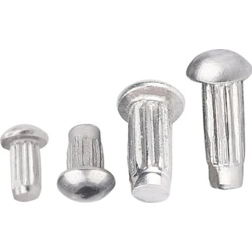 64pcs D4 Round Head Knurled Solid Rivets 10mm Bar Length Galvanized Iron