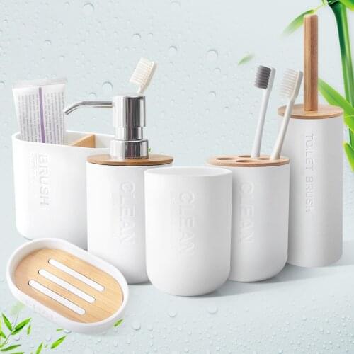 Bamboo Soap Dish Soap Dispenser Toothbrush Holder Soap Holder 6pcs/set Bathroom Accessories Sets Fashion Household Furniture