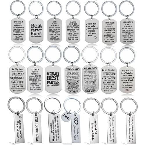 Stainless Steel Keyring Keychain Engraved Words Mother Daughter Dad Brother Son Sister Family Lovers Friends Inspirational Gifts