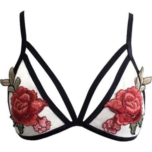 1 Pcs Fashion Women Lingeries Bras Sexy Deep-V Flower Embroider Sexy Unpadded Bra Strappy Erotic Underwear Push Up Floral Bras