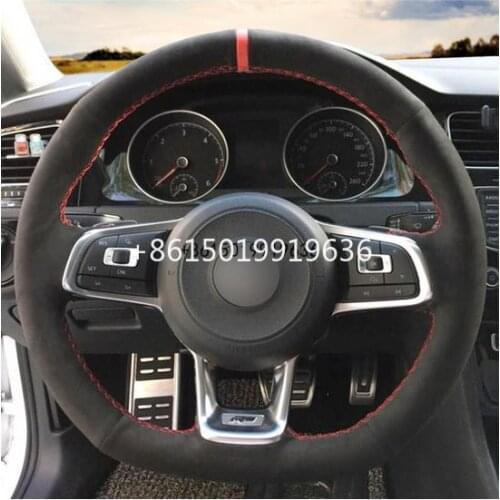 Hand-stitch Black Suede Steering Wheel Cover for Volkswagen VW Golf 7 Mk7 New Polo Jetta Passat B8 Tiguan Sharan Touran