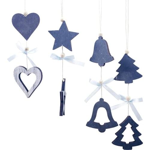 4Pcs/Set Wooden Christmas Tree Star Heart Bell Pendant Hanging Ornaments Decor Xmas Decorations Christmas For Home Gift
