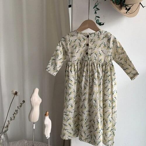 Children Autumn Clothing Dress Korean Retro Princess Dress Children Clothes Printing Flowers Kids Dresses Girls Dress