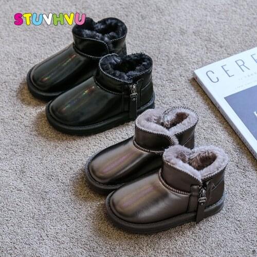 Girls Snow Boots Winter Shoes 2021 New Patent Leather Children Cotton Shoes Plus Velvet Warm Baby Toddler Kids Ankle Boots 3-12y