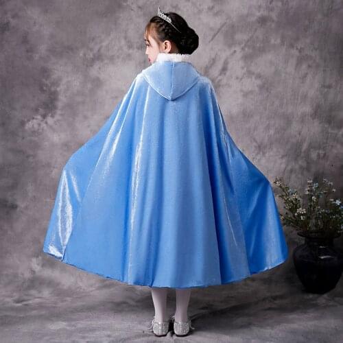 Girl Flannel Winter Hooded Cape Coat Children Party Princess Cloak Kids Elsa Anna Aurora Rapunzel Mantle Halloween Costume 4-12T