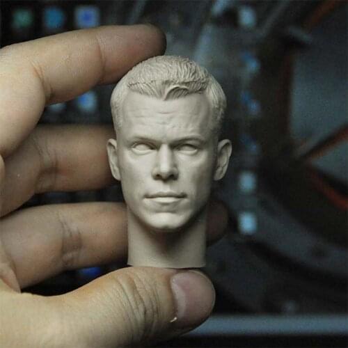 DIY Unpainted 1/6 Matt Damon Head Sculpt Model PVC Male Soldier Head Carving Fit 12'' Action Figure for Painting Exercise