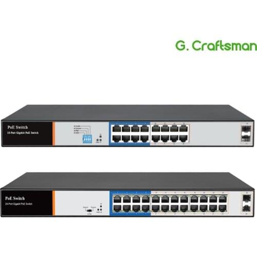 G.Craftsman Full Gigabit 16 24 Port Poe Switch Support IEEE802.3af/at For CCTV 5MP 8MP IP Camera AP 10/100/1000Mbps 2 SFP