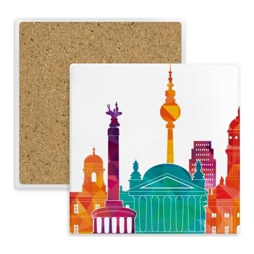 Germany Famous Landmark Set Square Coaster Cup Mug Holder Absorbent Stone for Drinks 2pcs Gift